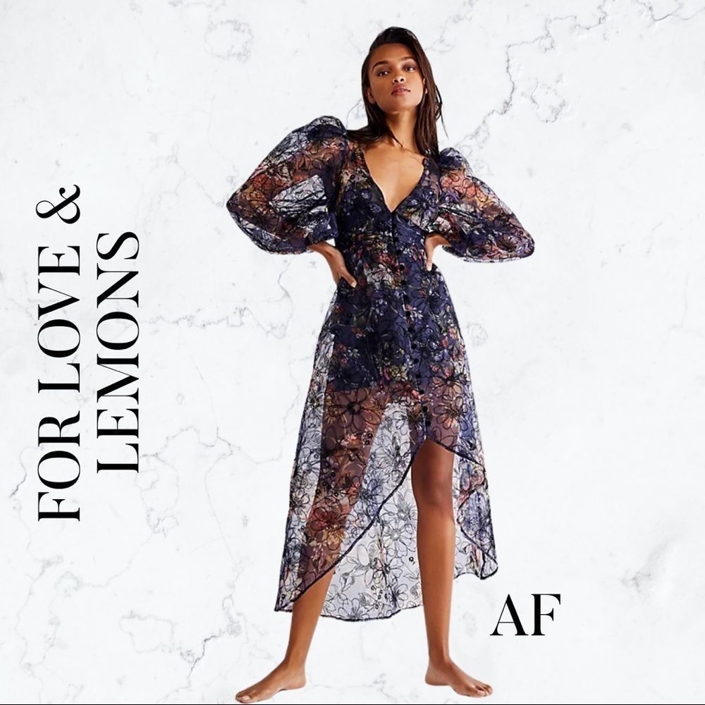 For Love And Lemons Navy Floral Midi Dress